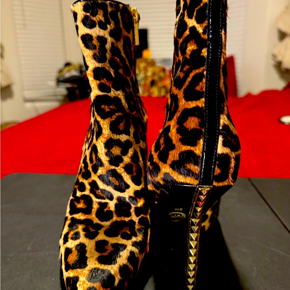Michael Kors Gold heel Animal Print Stiletto booties.